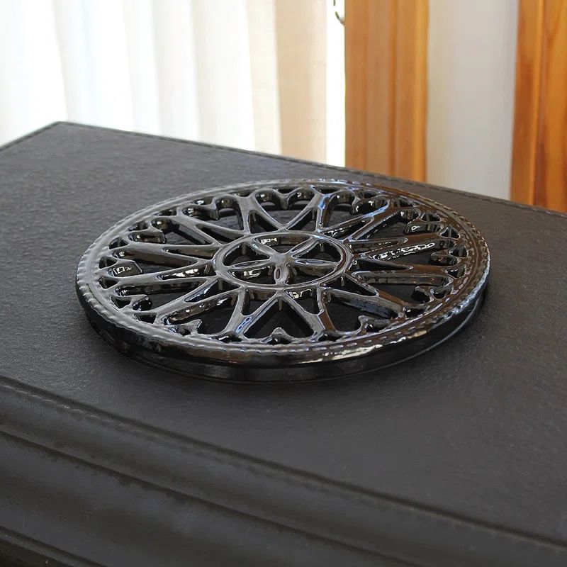 Black Ceramic Sunburst Round Trivet, 7-inch Diameter