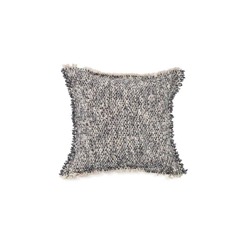 Gray Rustic Fringe Accent Pillow with Bouclé Texture