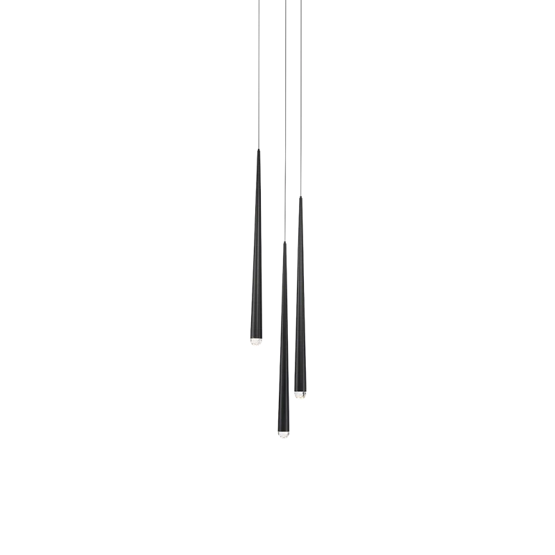 Cascade Black 3-Light LED Cluster Pendant with Hand Cut Clear Crystal