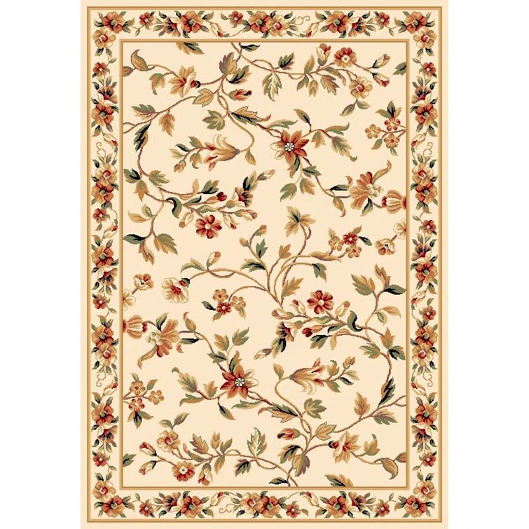 Extra Large Ivory Floral Synthetic Rectangular Area Rug