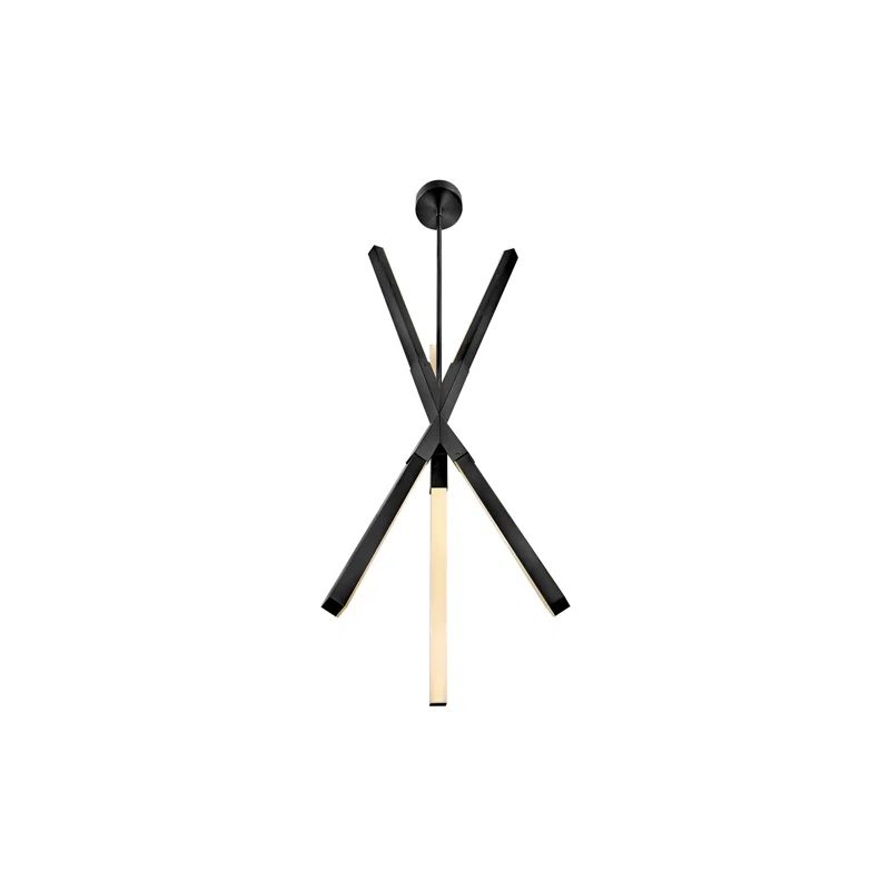 Rae Modern Black LED Sputnik Linear Chandelier with Etched Acrylic Shade