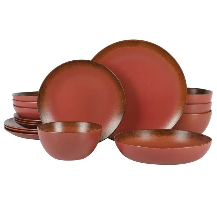Paprika Red Ceramic Variegated Glaze Bowl Set for 4