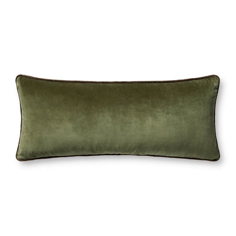 Liza Dark Green Cotton Velvet Lumbar Pillow Cover 13'' x 35''