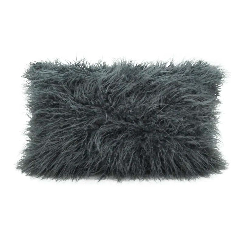 Slate Rectangular Faux Mongolian Fur Throw Pillow