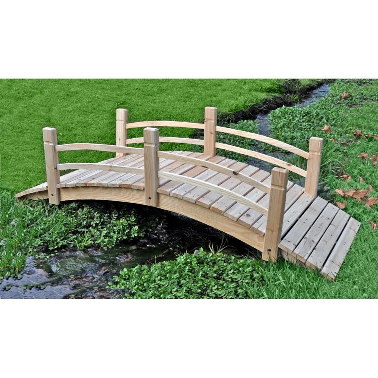 Natural Cedar Wood 6-Foot Garden Bridge with Handle Rails