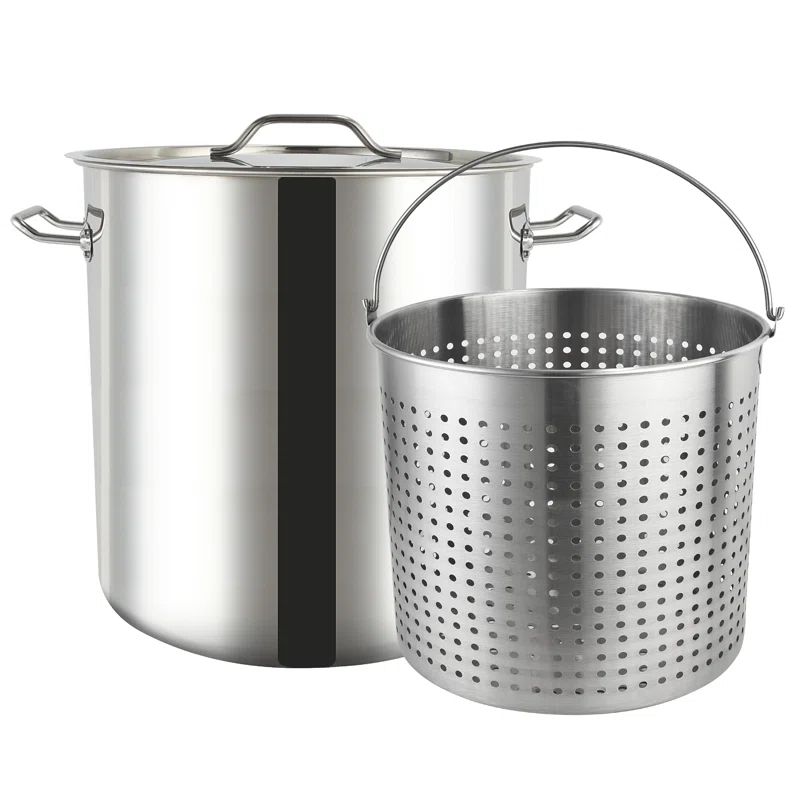 100 Quart Stainless Steel Stock Pot with Strainer Basket