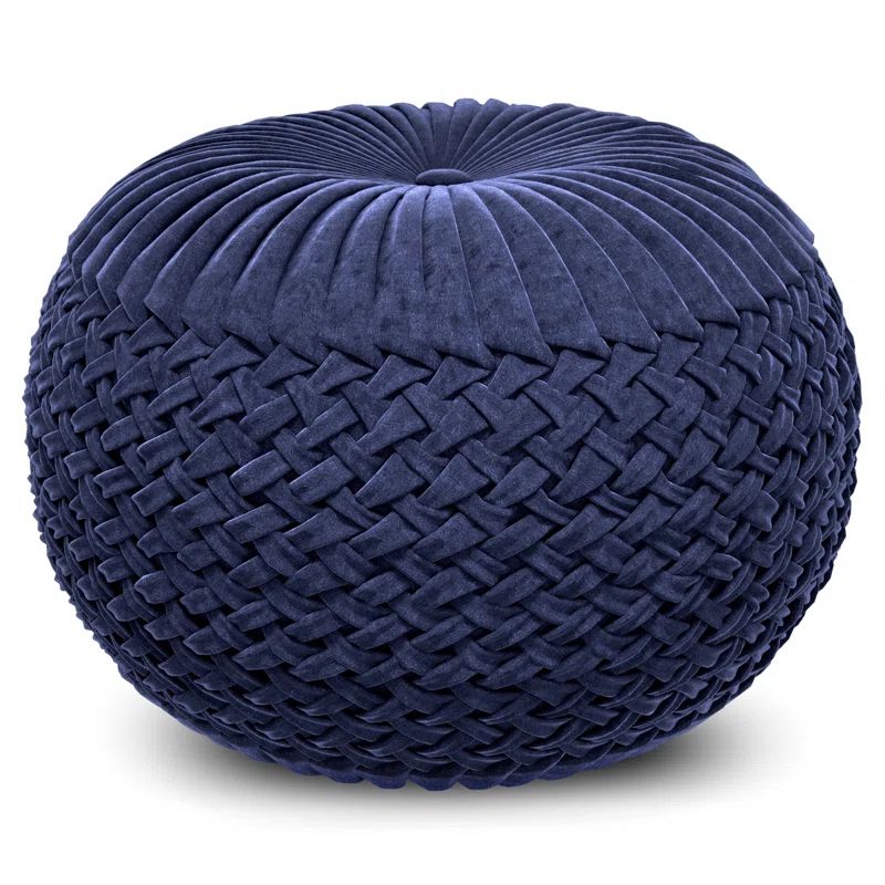 Grafton Luxurious Dark Blue Velvet Tufted Round Pouf