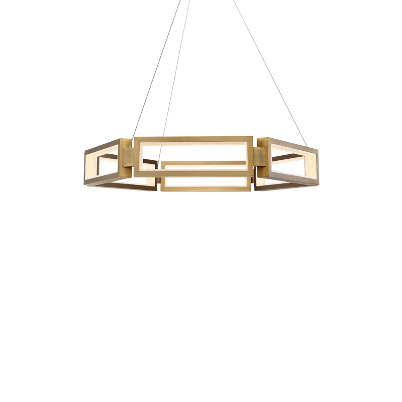 Aged Brass 6-Light Geometric LED Chandelier with White Silica Diffuser