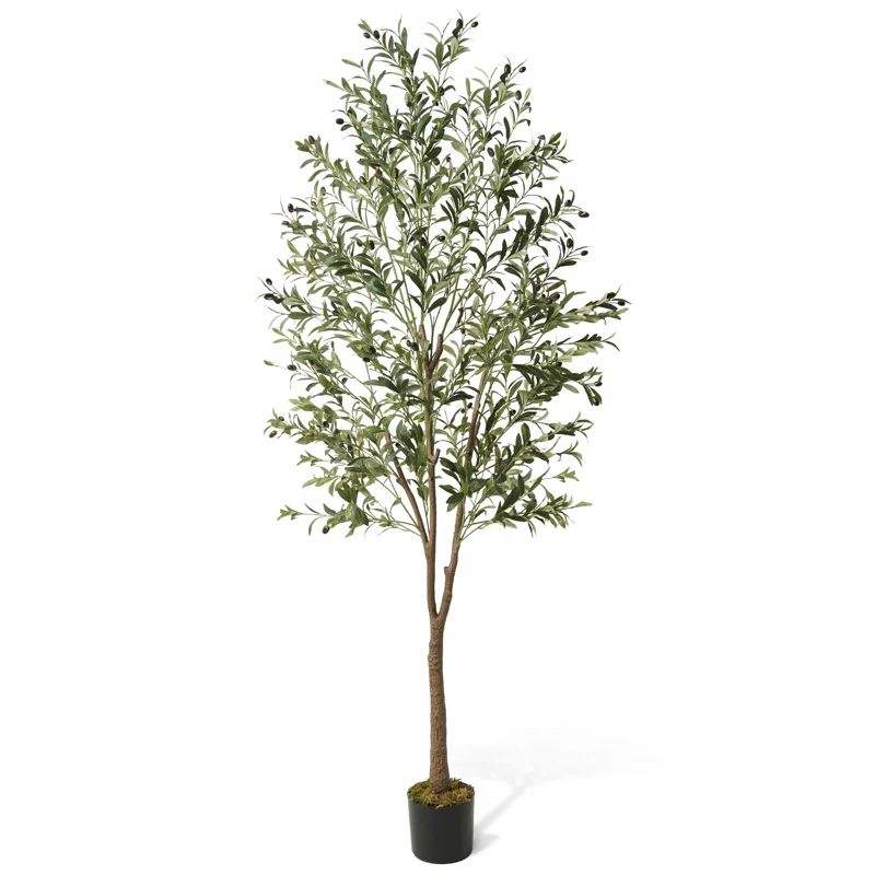 7-Foot Green Artificial Olive Tree with Black Plastic Pot