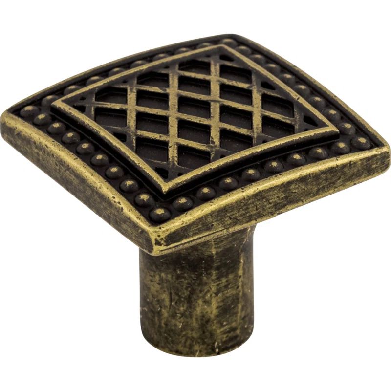German Bronze Square Knob with Crisscross Pattern