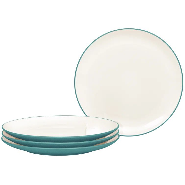 Turquoise and Cream Matte Ceramic Salad Plates, Set of Four