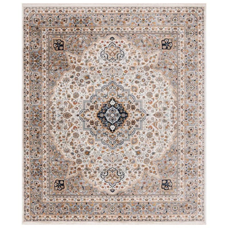 Hand-knotted Ivory and Grey Synthetic Oriental Rug, 5' x 7'