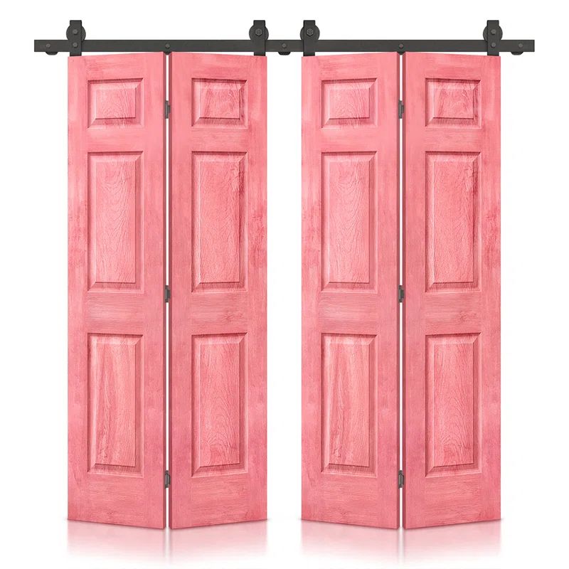 Antique Red Stained MDF Double Barn Doors with Black Hardware