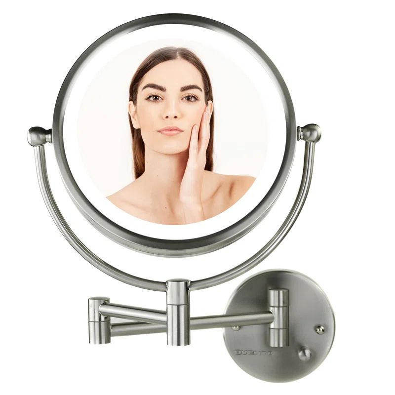 8.5'' Silver Stainless Steel Lighted Wall Mounted Makeup Mirror