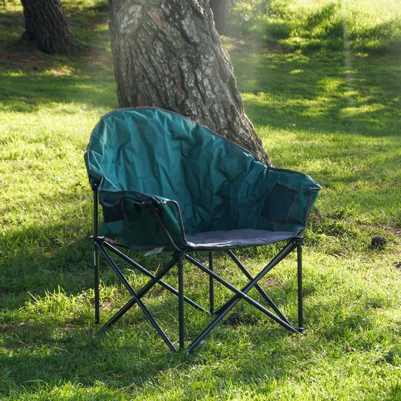 Forest Green Heavy-Duty Padded Folding Camping Chair with Cup Holder