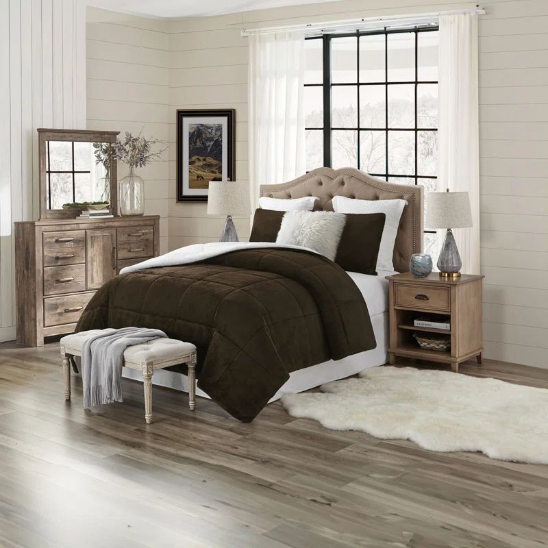 Chocolate Brown Full Faux Fur Reversible Comforter Set