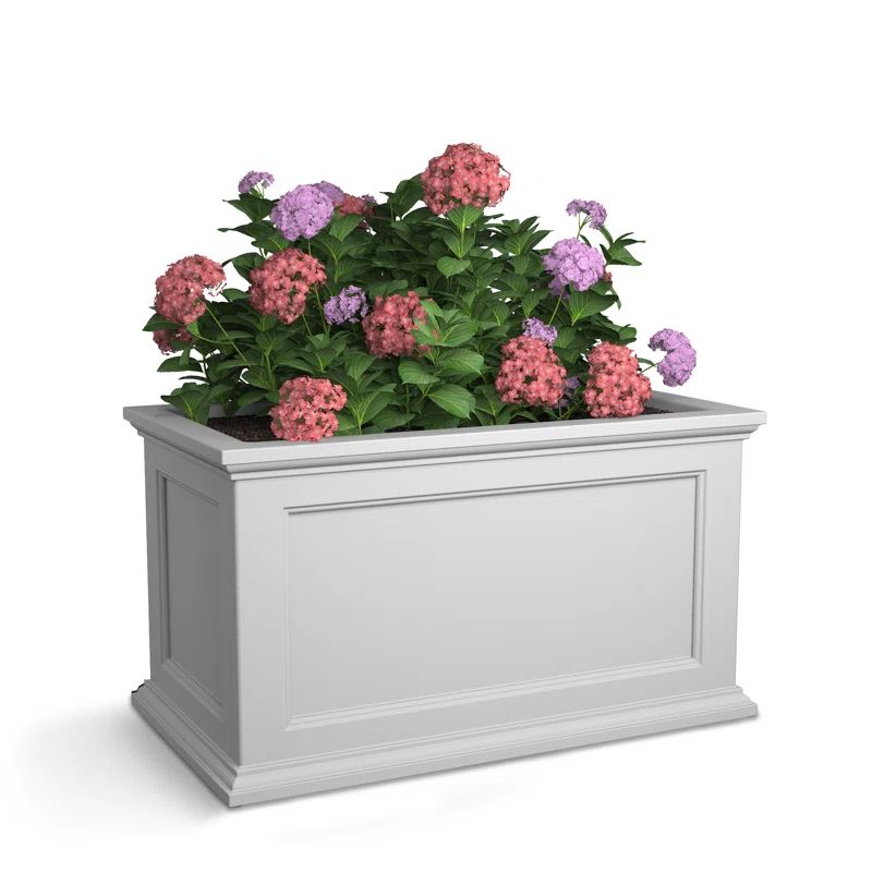 White 20x36 Polyethylene Outdoor Patio Planter with Water Reservoir