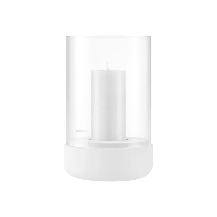 Pure White Glass Hurricane Candle Holder with Concrete Base