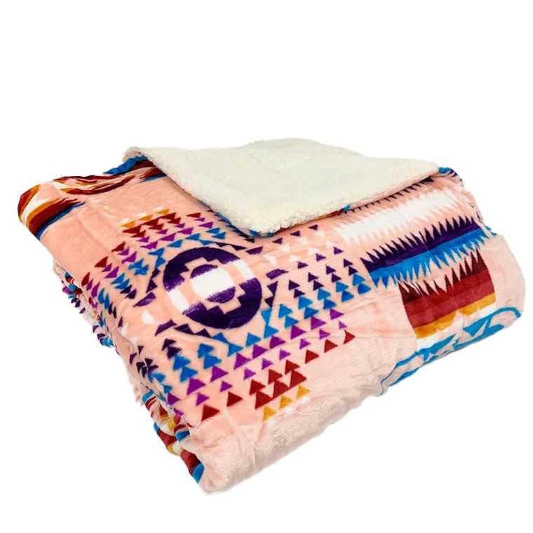 Peach Geometric Queen Reversible Sherpa Fleece Throw Blanket