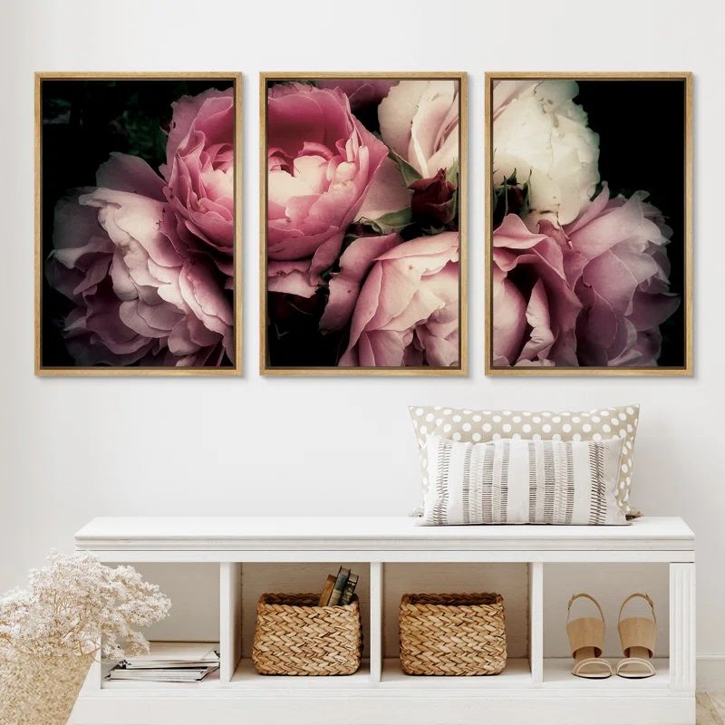 Large Framed Canvas Print Set with Pink and White Peonies
