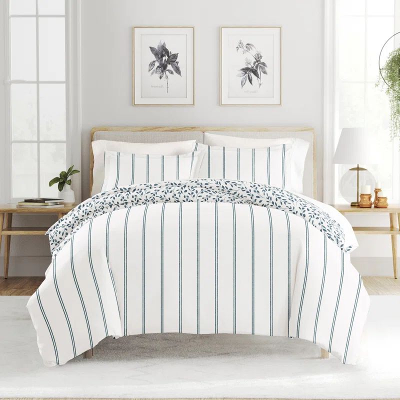 Blue Floral Twin Polyester Duvet Cover Set with Sham