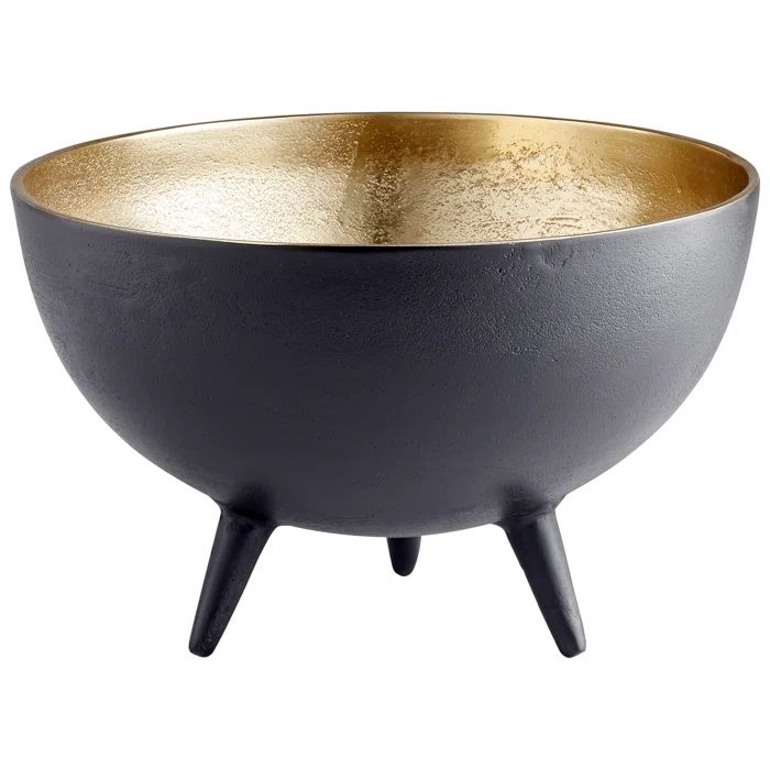 Regal Inca Matte Black and Gold Glass Bowl on Tripod Stand