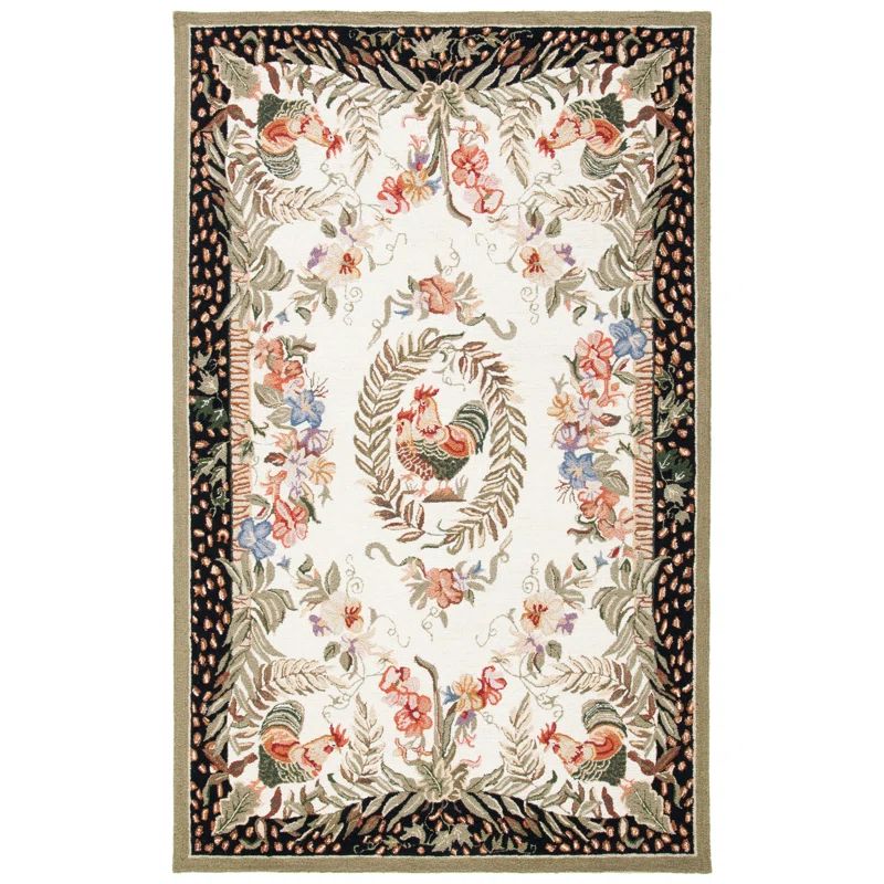 Handmade Black Floral Wool Area Rug 3' x 5'