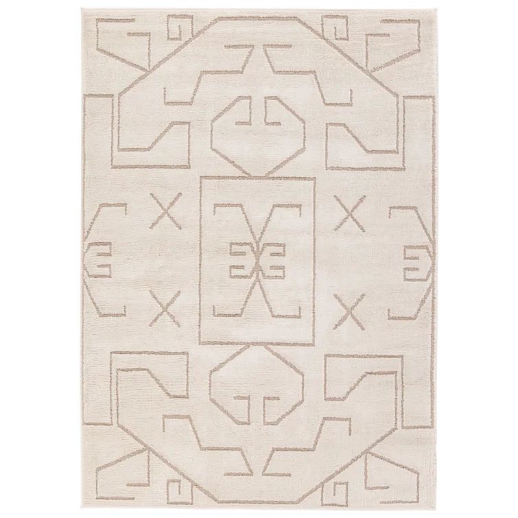 Ivory Geometric Braided Fringe 7'6"x10' Synthetic Shag Area Rug