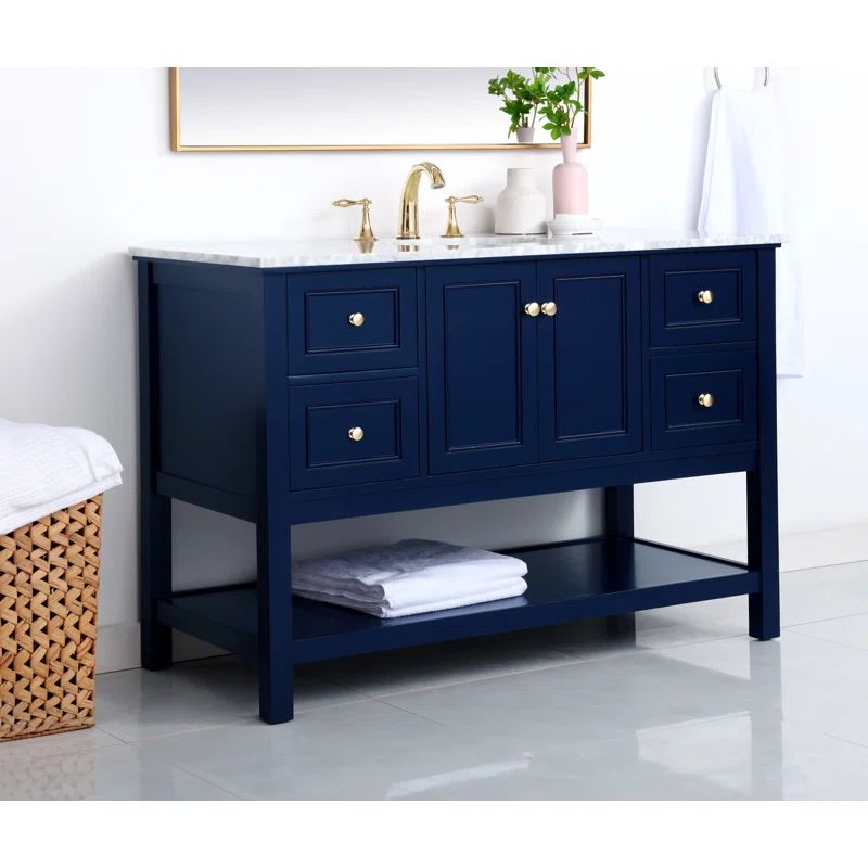 Metropolis Blue 48" Solid Wood and MDF Single Bathroom Vanity with Marble Top