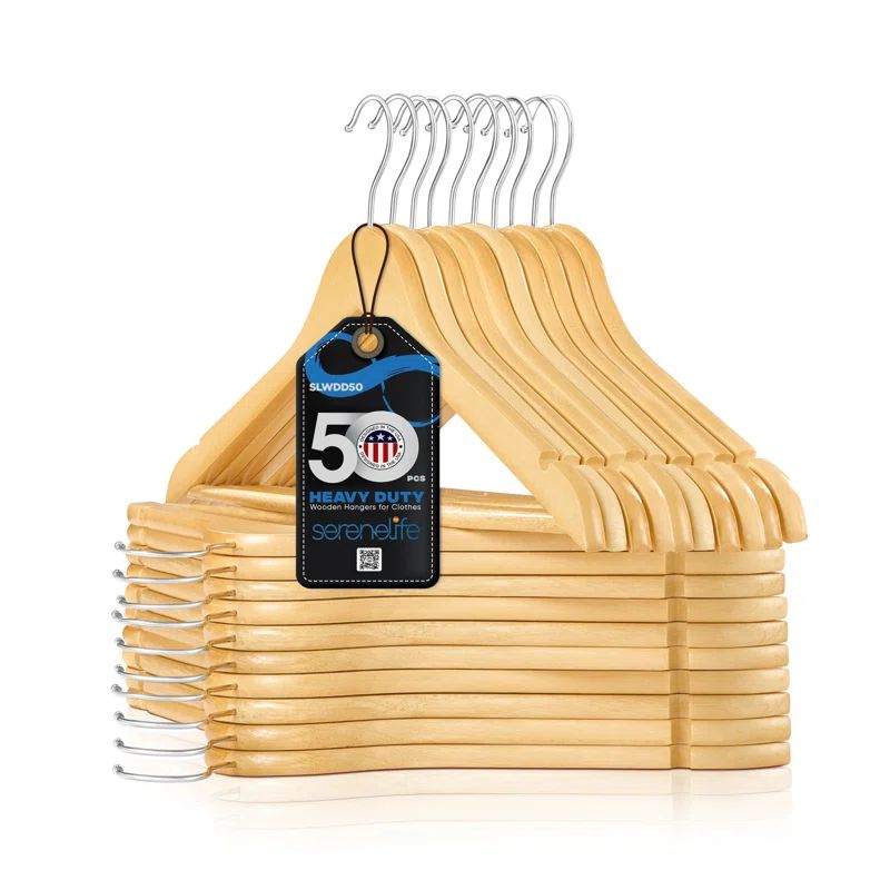 SereneLife 50-Piece Brown Wooden Suit Hangers with Swivel Hooks
