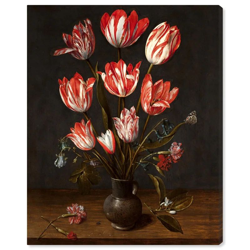 Tulips and Carnations Vintage Floral Canvas Wall Art, 20" x 16"