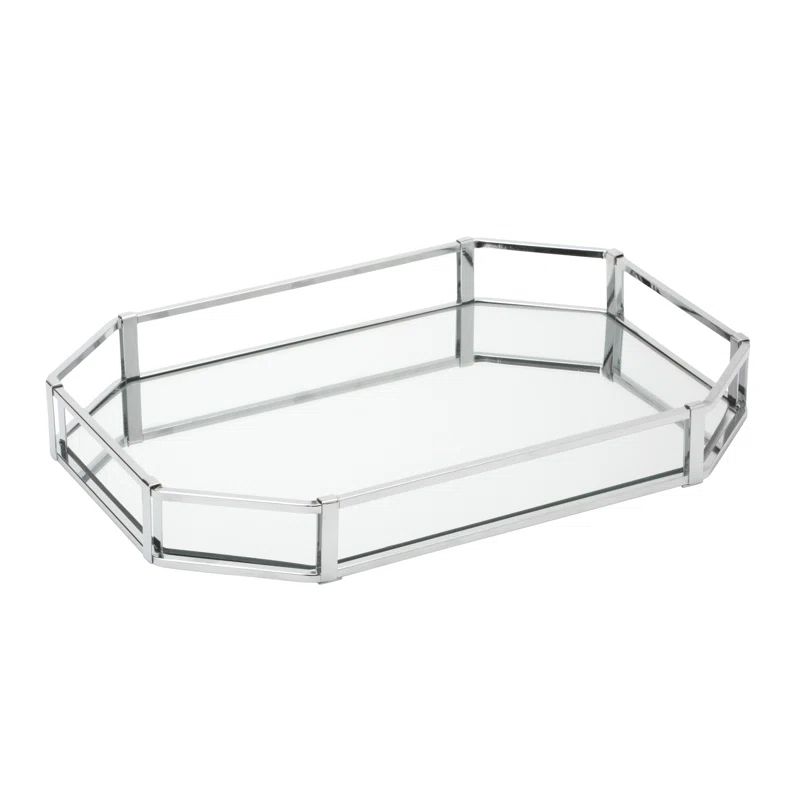 Octagon Chrome and Glass Vanity Tray, 16"