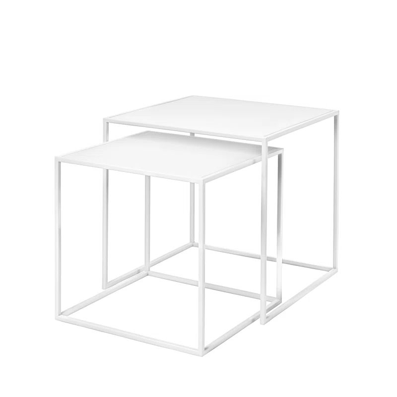Fera Matte White Square Steel Nesting Tables, Set of 2