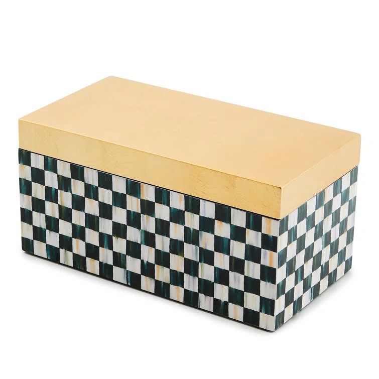 Handmade Blue and White Lacquered Rectangular Kids Storage Box