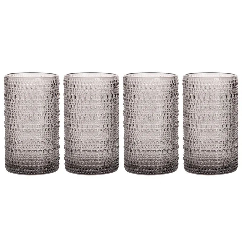 Halo Smoke 15oz Beaded Highball Glass Set of Four