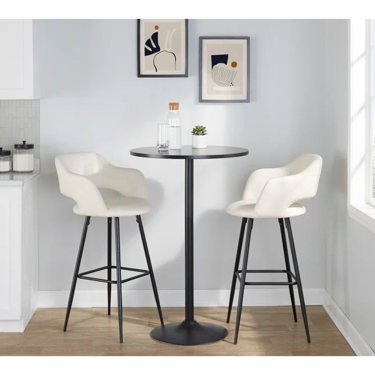 Set of 2 Black Metal and Cream Faux Leather Counter Stools