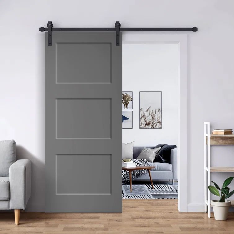 Light Gray Painted Composite 3 Panel Sliding Barn Door Kit