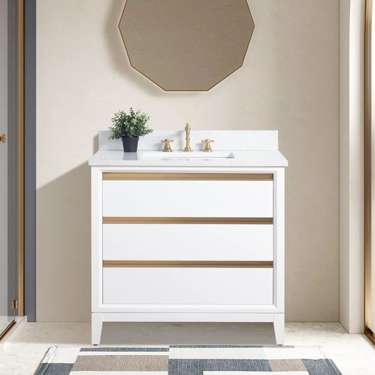 Natural Oak 30" Single Bathroom Vanity with Marble Top