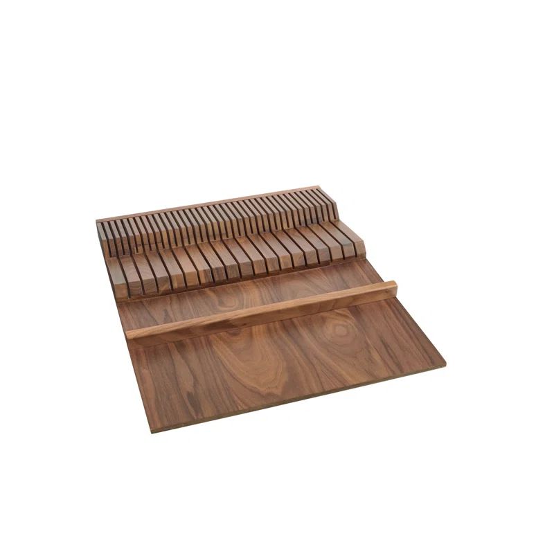 Walnut Trim-to-Fit Two-Tier Knife Block Drawer Insert Organizer