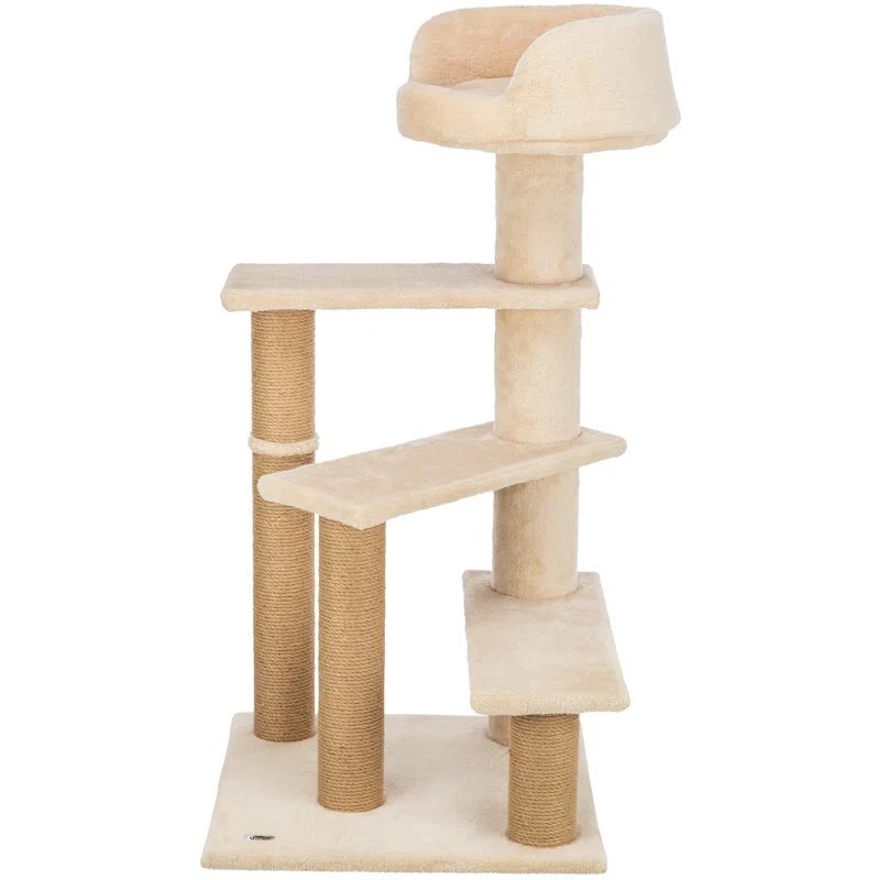 Beige Plush and Sisal 4-Level Cat Tree with Bed