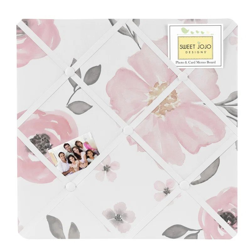 Blush Pink and Grey Floral Fabric Memo Board, 13x13
