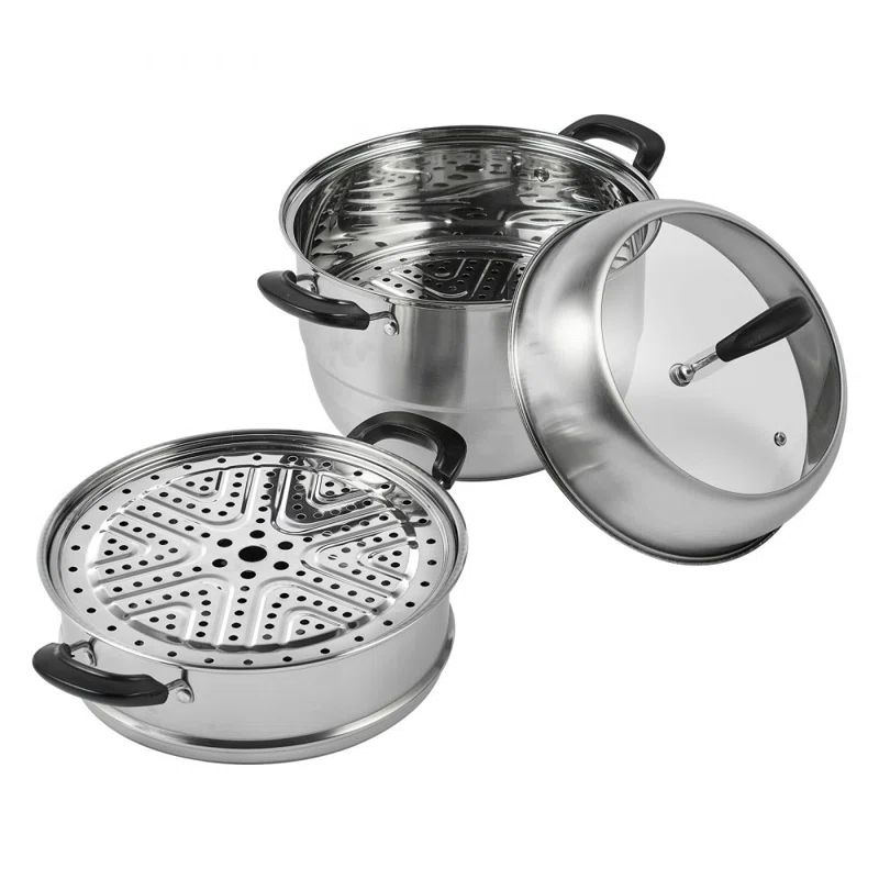 VEVOR 3-Tier Stainless Steel Steamer Pot with Tempered Glass Lid