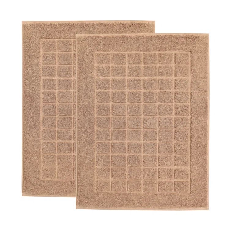Superior Cotton Checkered Washable Bath Mat Set of 2, 35x22 in, Toast