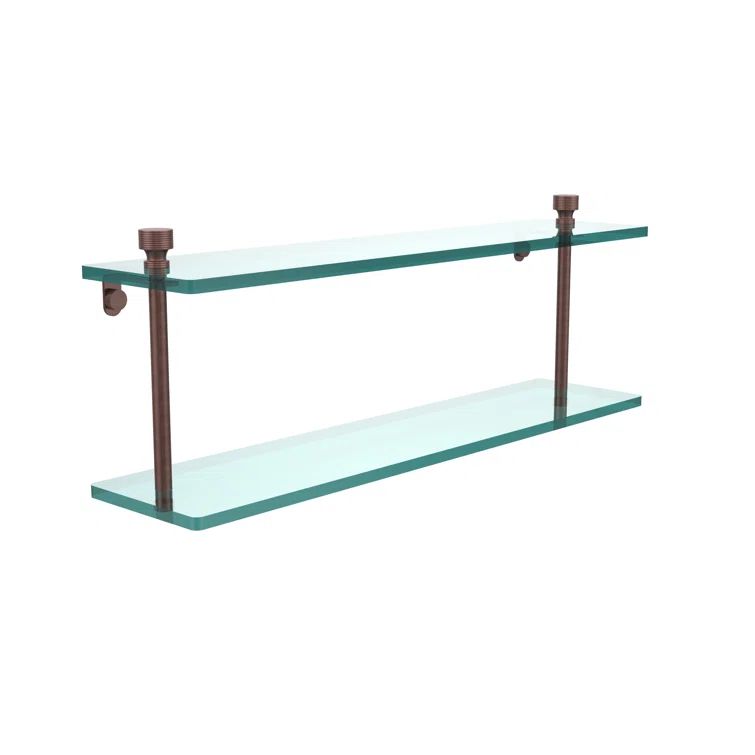Antique Copper 16" Two-Tier Glass Wall Shelf