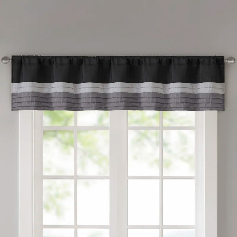 Black and Gray Pintuck Rod Pocket Window Valance