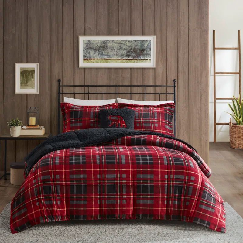 Full Red Plaid Down Alternative Bedspread Set