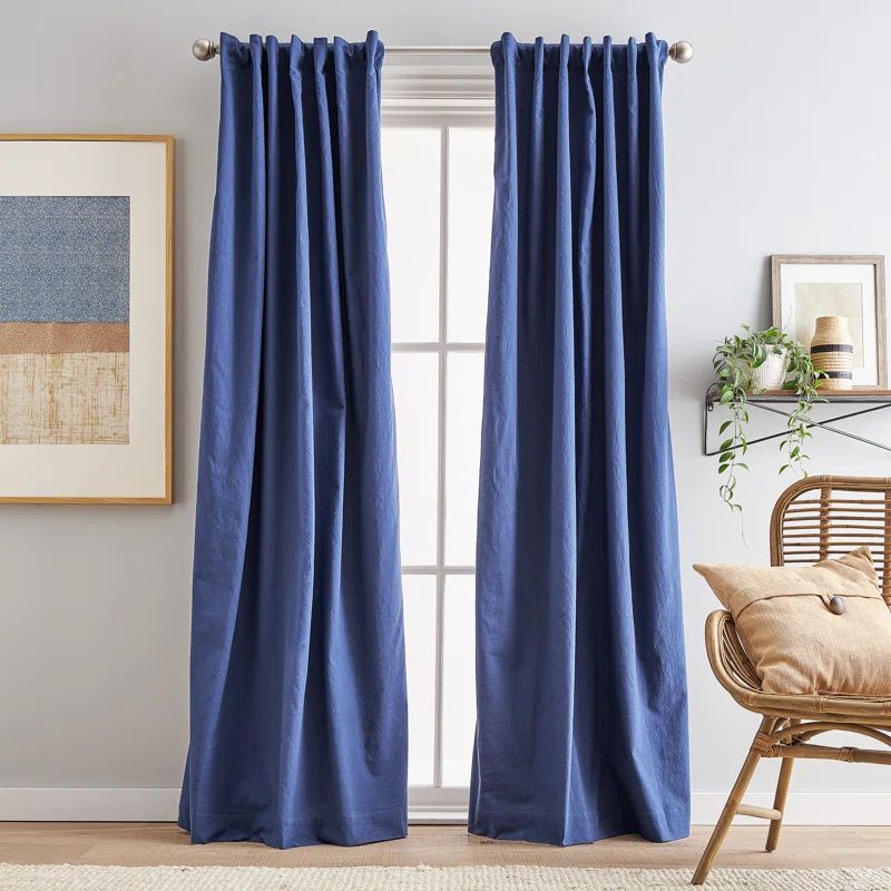 Indigo Cotton Blend Room-Darkening Window Curtain Panel Pair