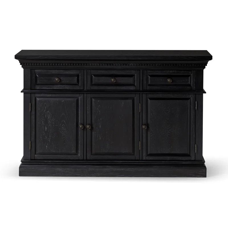 Theo Antiqued Black Wooden Sideboard with Raised Panel Doors