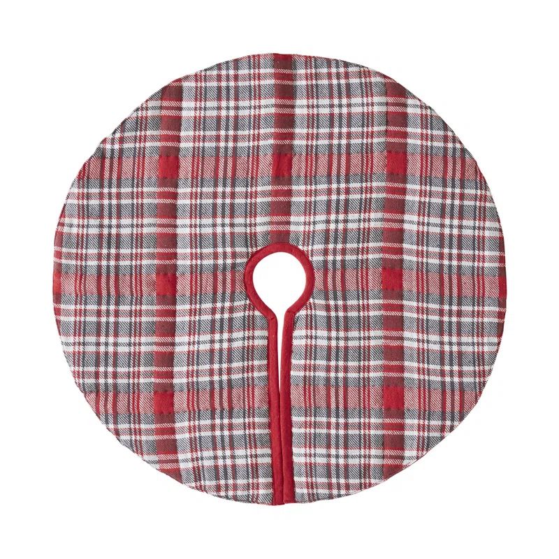 24" Red and Gray Plaid Cotton Christmas Tree Skirt