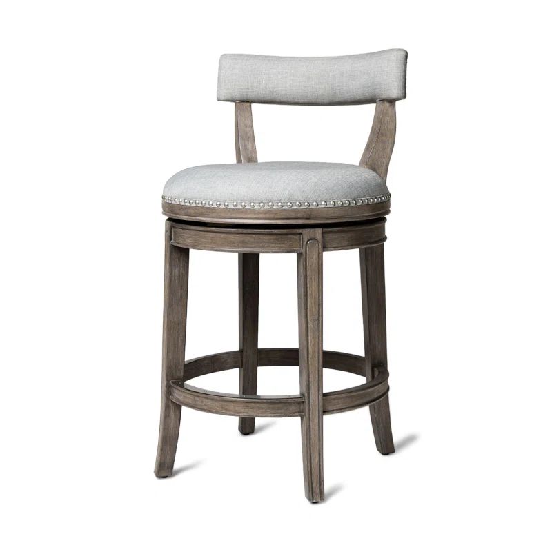 Reclaimed Oak Swivel Counter Stool with Ash Grey Upholstery